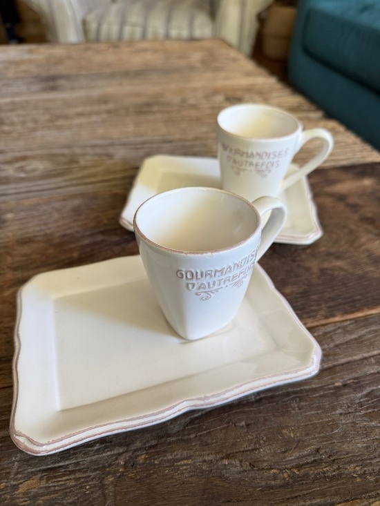 Other - White ceramic espresso cup + sandwich plate set from France (pair)